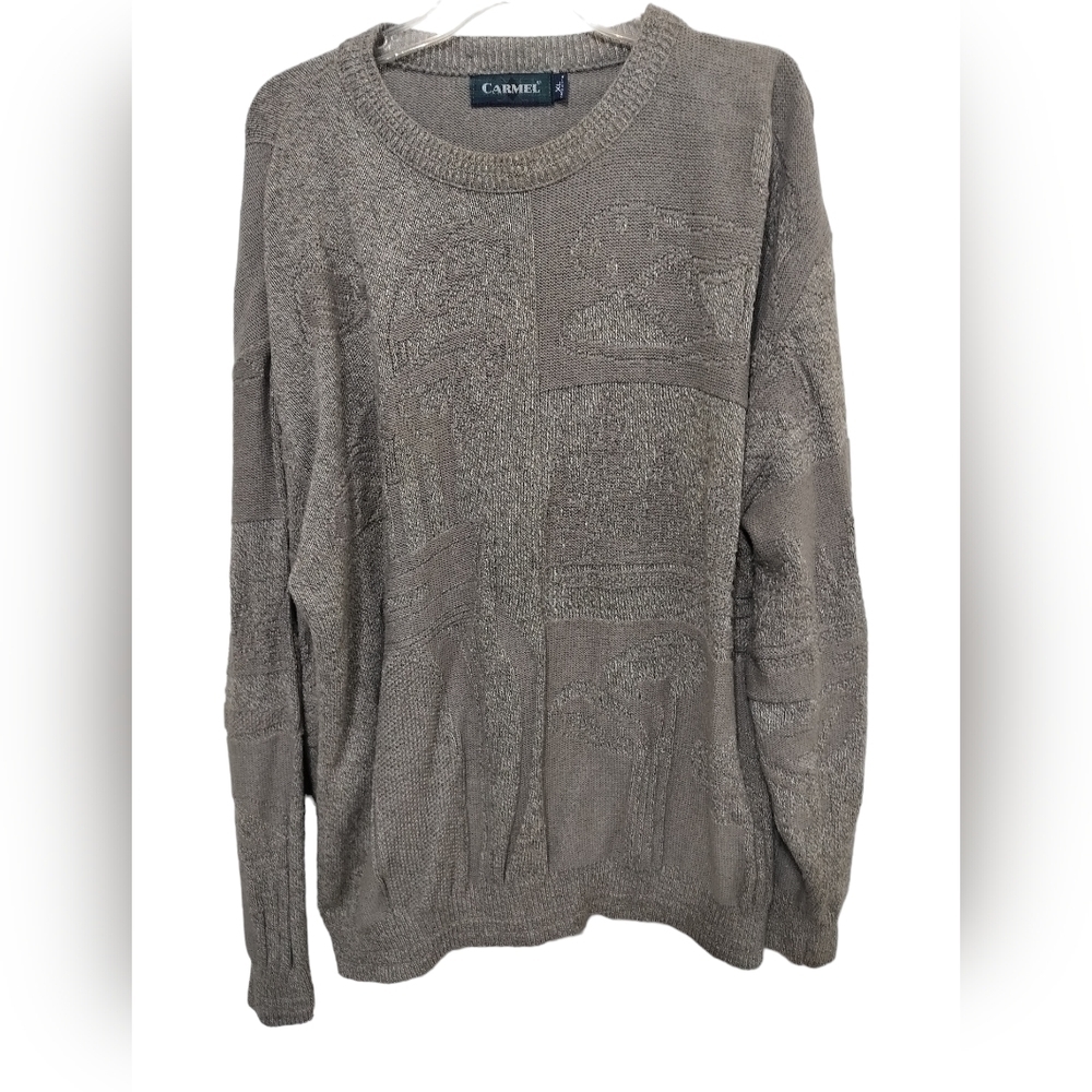 (M221) Vintage Carmel Grey Golf Club Crew neck Pullover Sweater Size XL